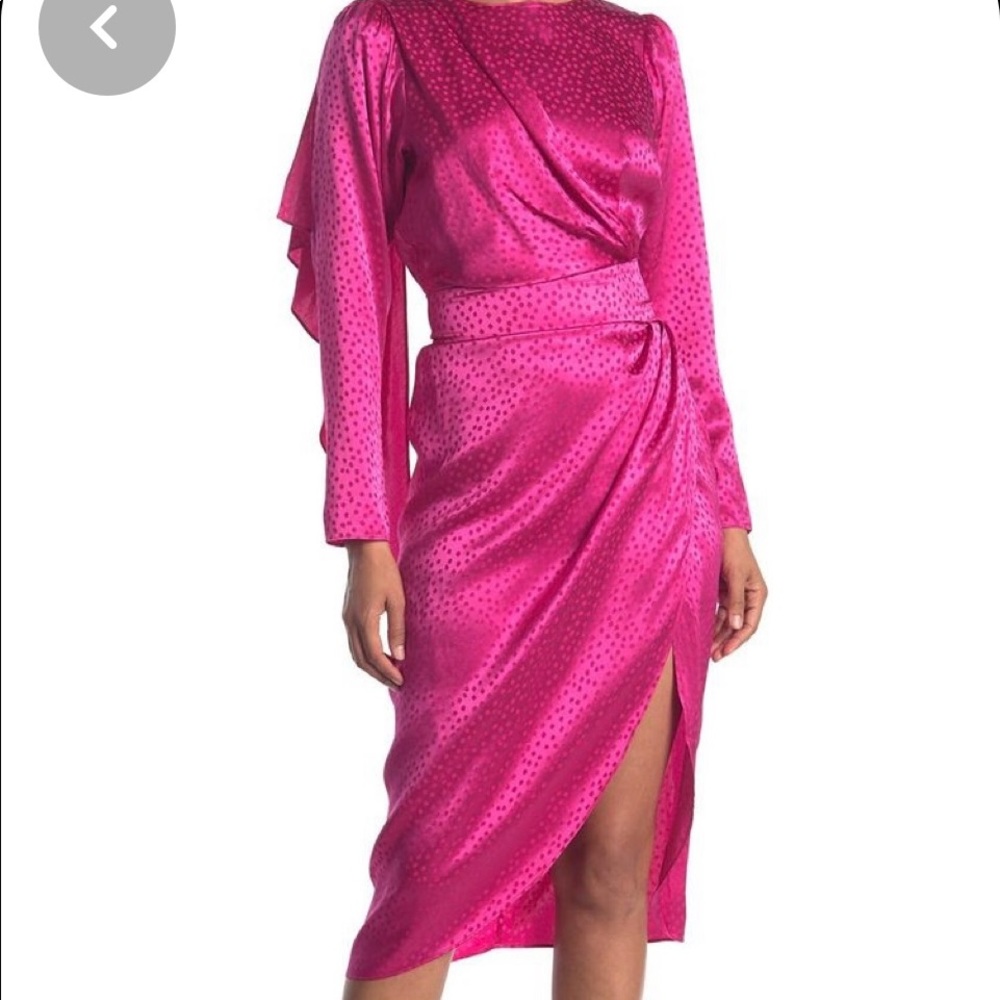 RONNY KOBO JADE DRAPED WRAP SKIRT TONAL DOT DRESS - XS